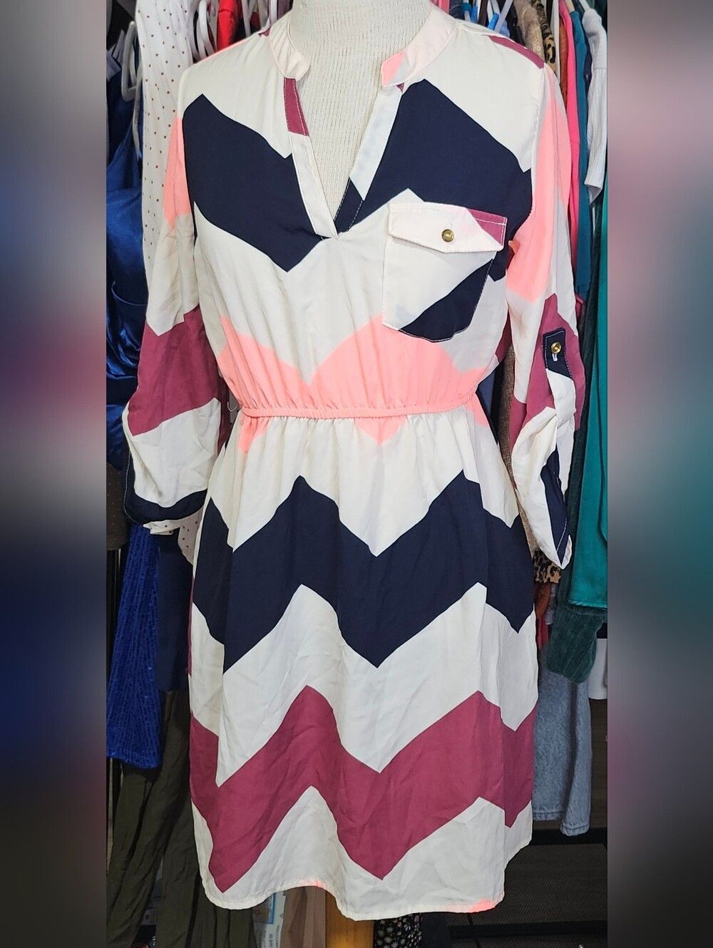 Rue21 Y2k - 2000's Chevron Midi Dress in Navy, Pink, White NWT Size M